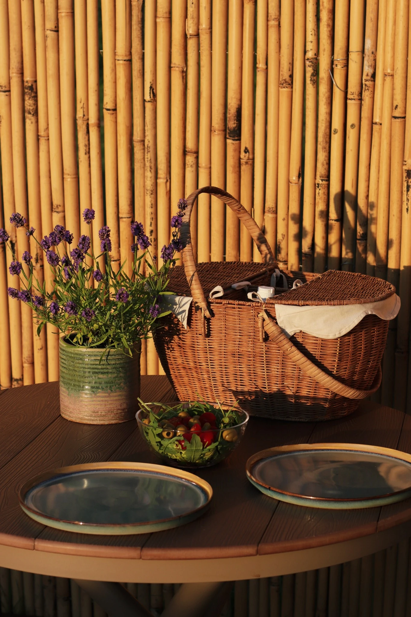 Outdoor table and picnic basket