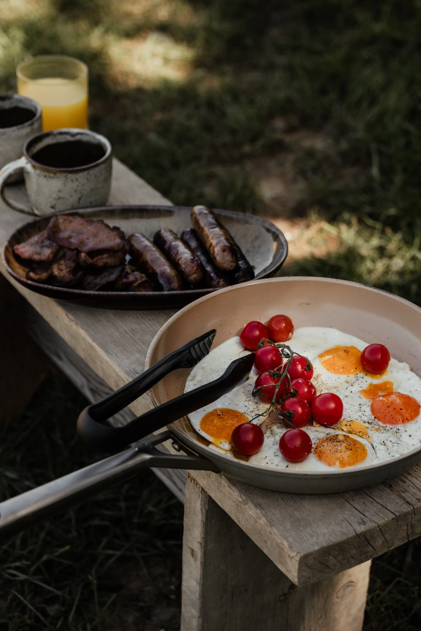 Breakfast cooking on the grill