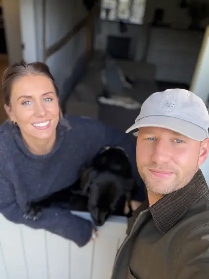 Jess and Jamie, co-founders of The Wild Root, with their dog
