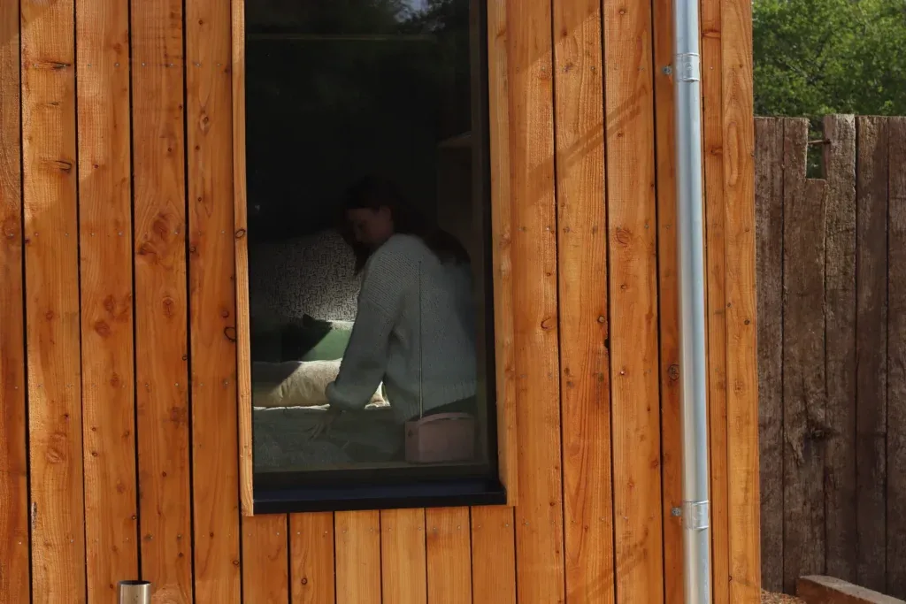 Quiet moments looking through cabin window
